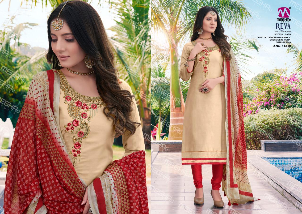 Meghali Suits Reva Jam Satin Embroidery Dress Materials Wholesaler