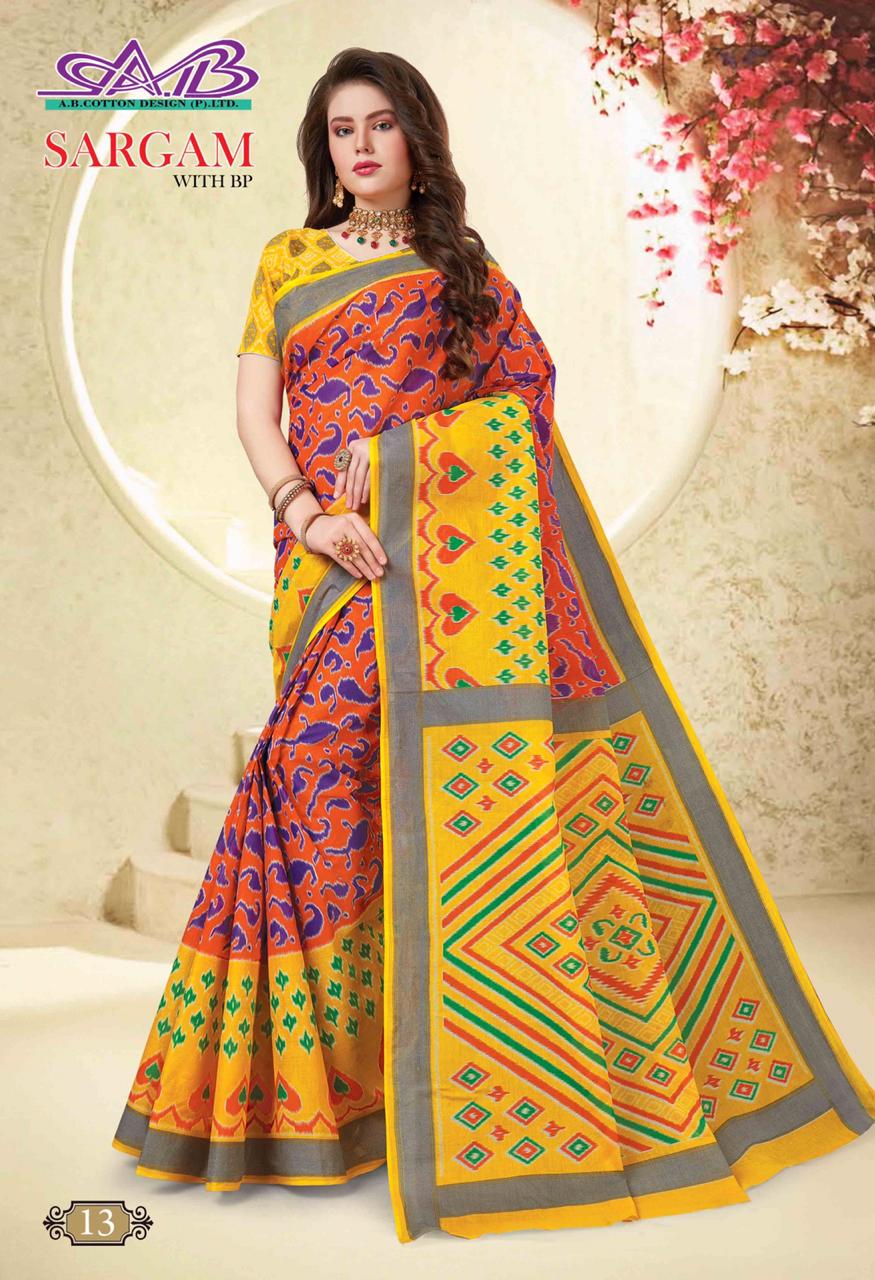 Ab Cotton Present Sargam Cotton Printed Casual Wear Summer Saree Collection