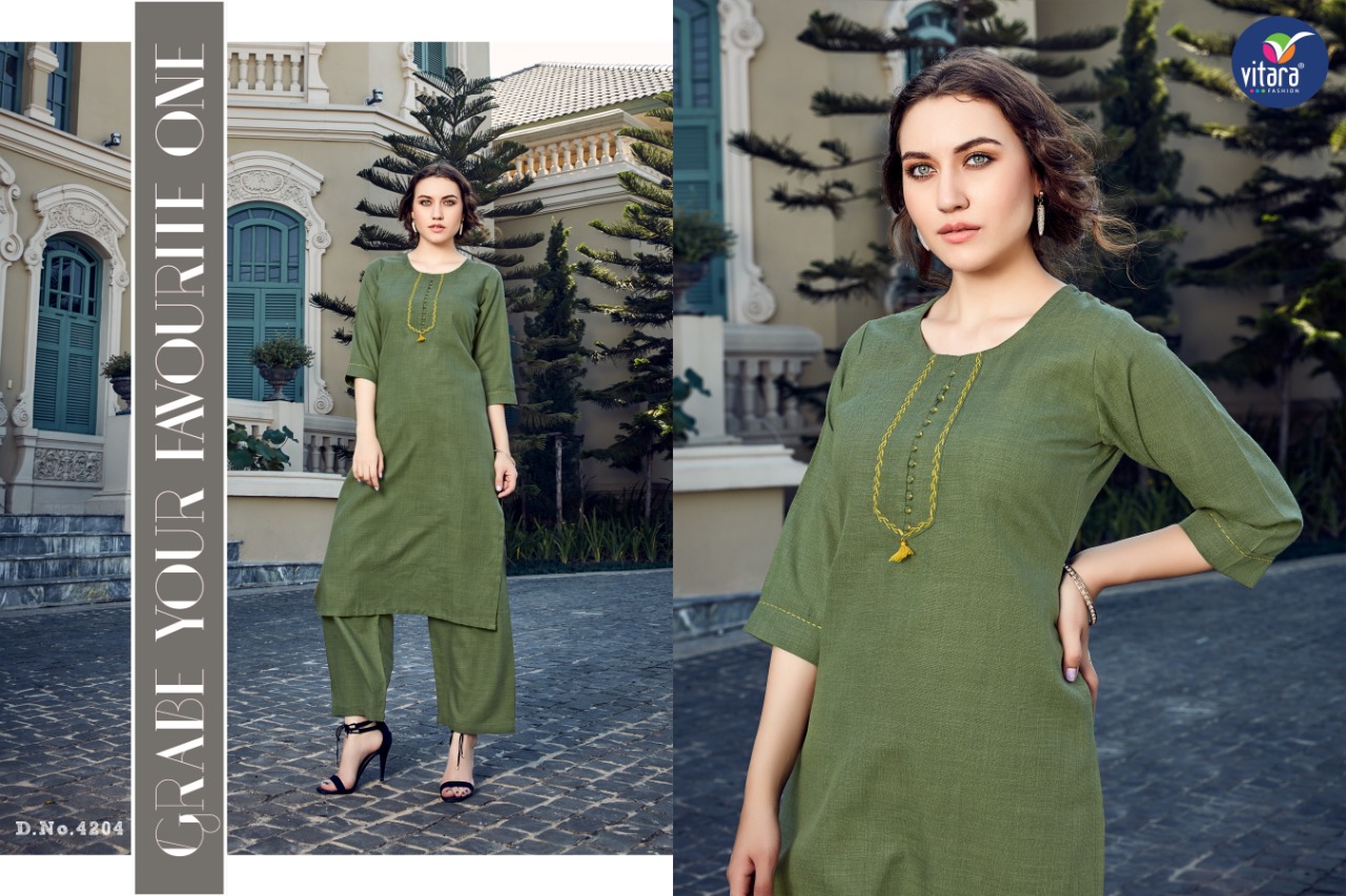 Olive By Vitara Fancy Kurti And Plazzo Pair