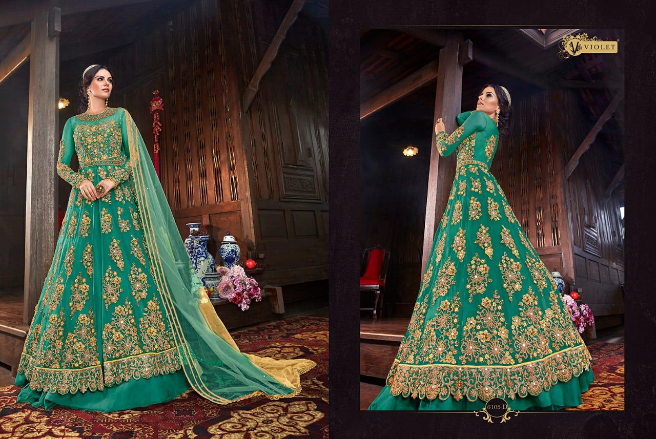 Snow White Hits Designs Colors By Swagat Violet Heavy Embroidered Suits