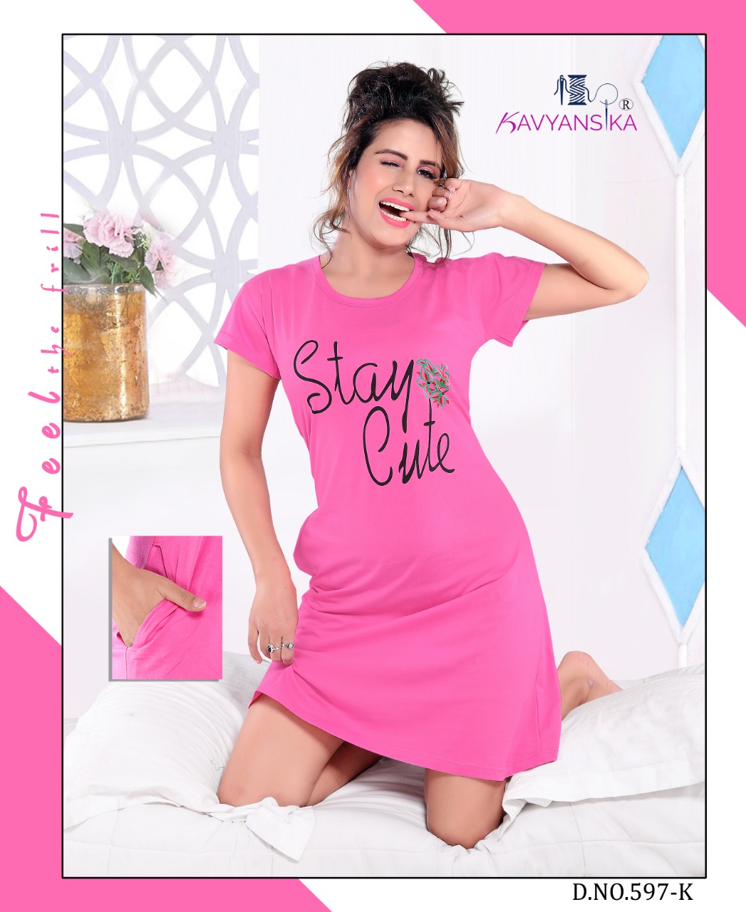 Kavyansika Nighty Vol 597 Premium Long Tshirt Cum Short Nighty With Pocket Concept