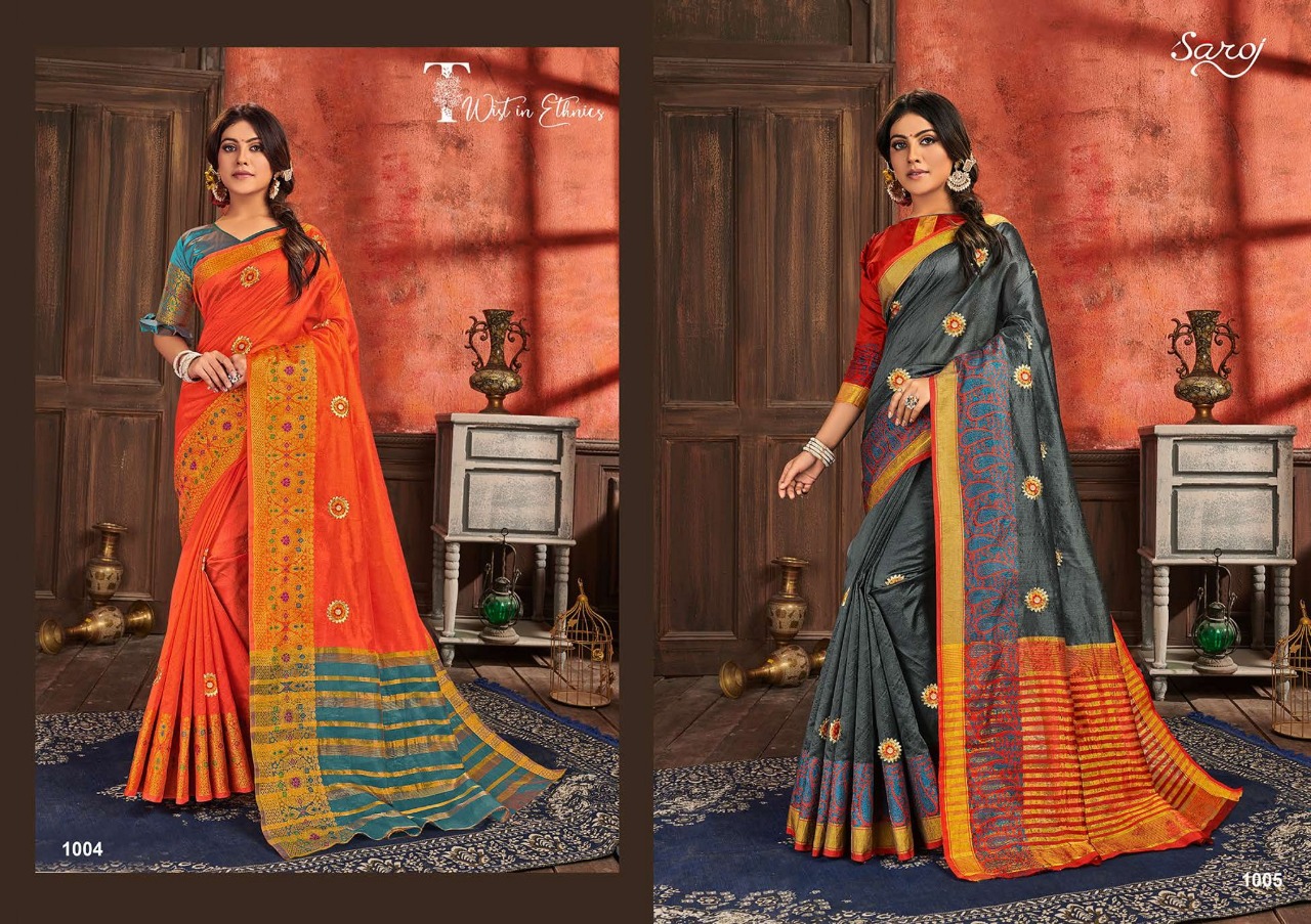 Saroj Shubh Muhurat Vol 2 Series 1001-1008 Cotton Silk Embroidery Saree