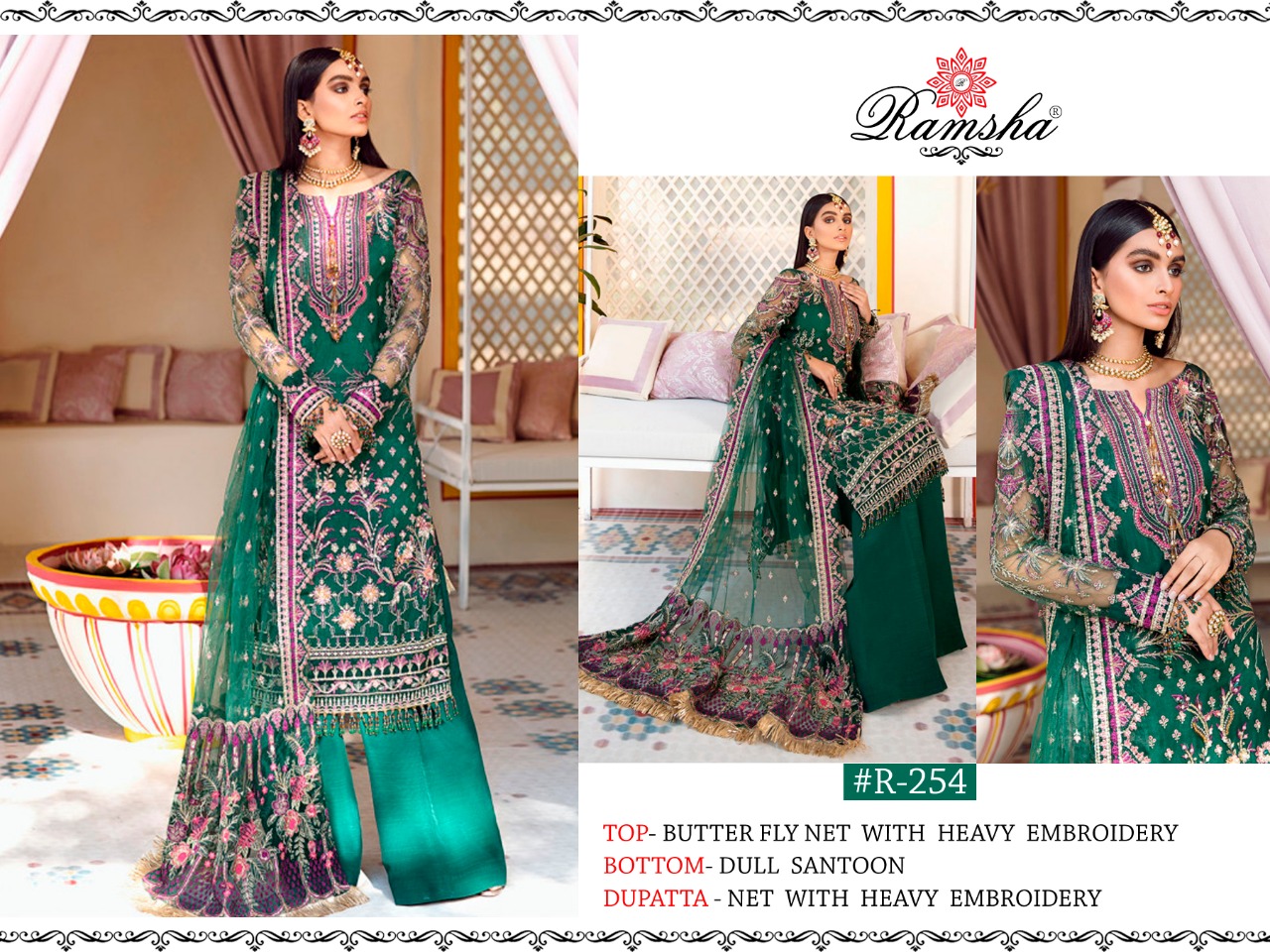 Ramsha R254-r256 Series Net Heavy Embroidery Party Wear Suits