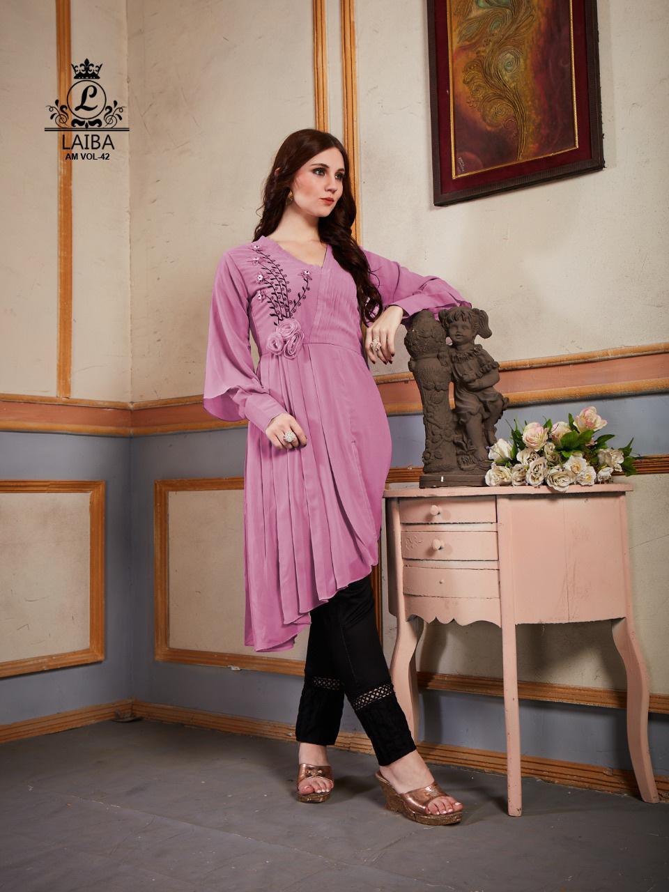 Laibas Designer Studio Am Vol 42 Pure Georgette Kurti With Pant