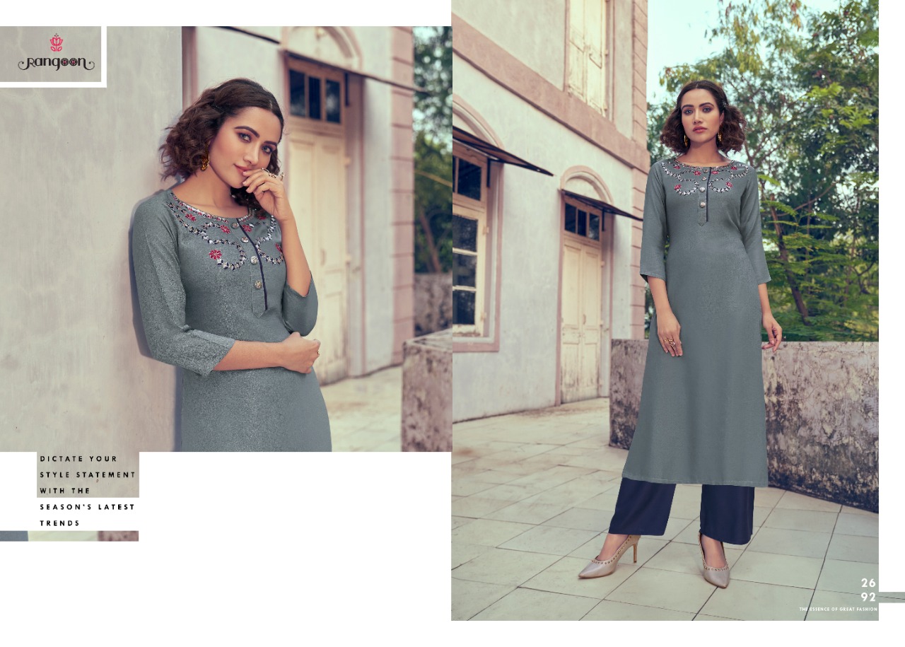 Rangoon Style On Series 2691-2694 Viscose Moss Long Kurti With Plazzo