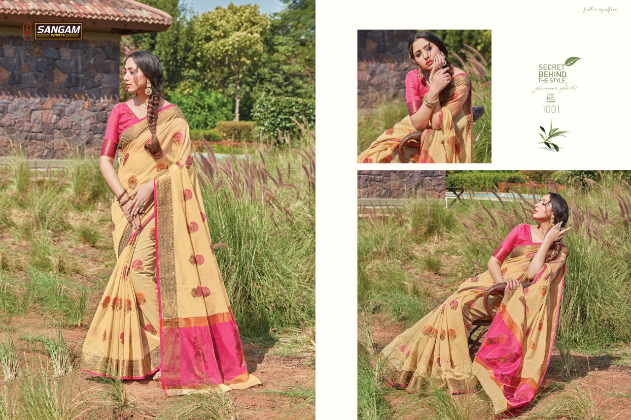 Sangam Print Sheesha Series 1001-1006 Cotton Handloom Saree