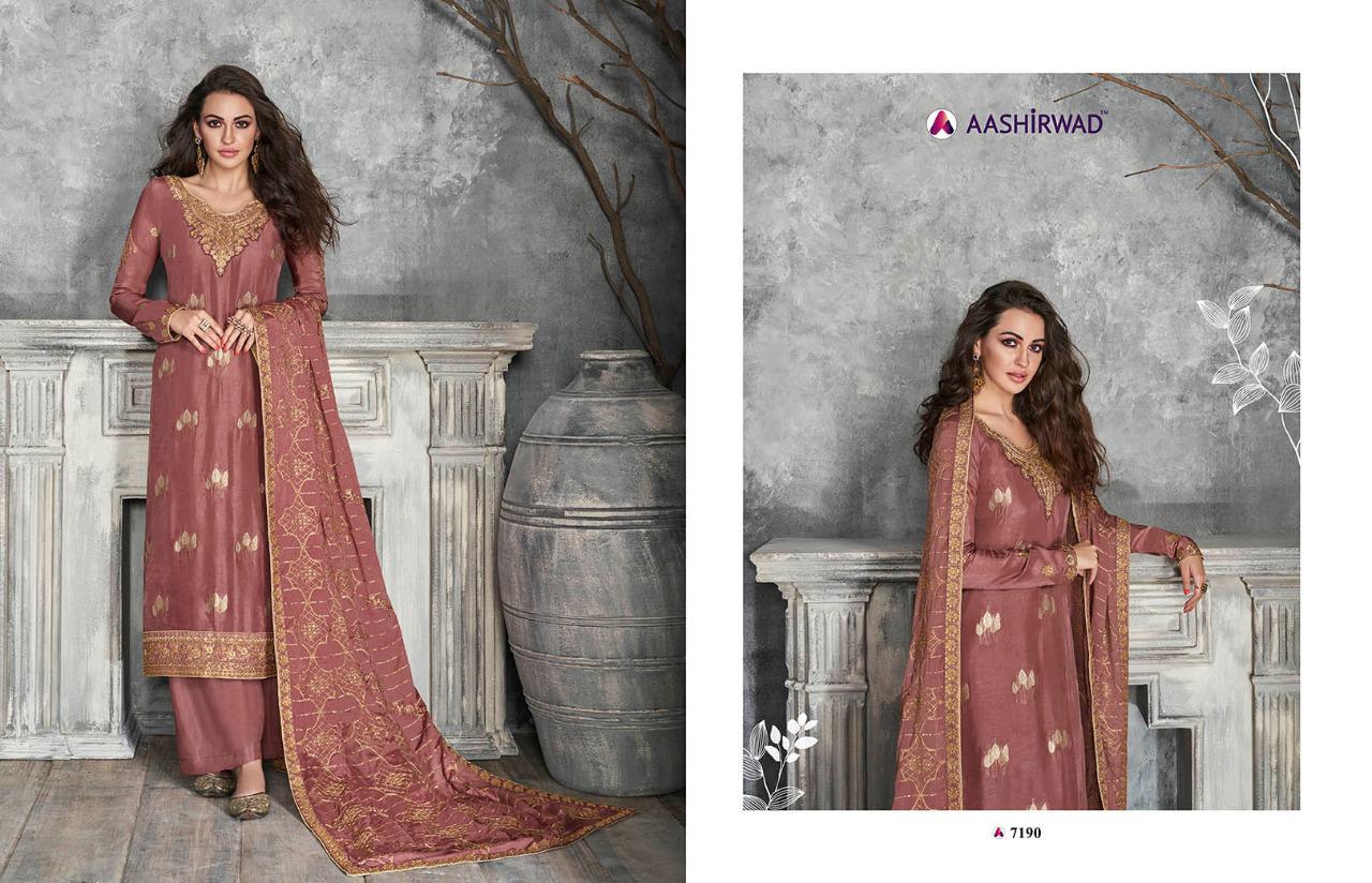 Aashirwad Ajrakh Series 7190-7196 Dolla Silk Ethnic Stylish Wear Suits