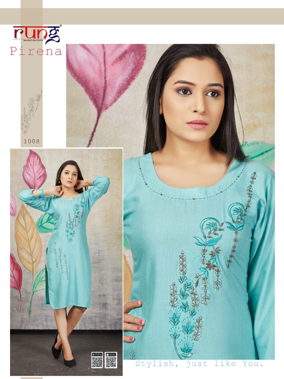 Pirena By Rung Rayon Handwork Casual Wear Kurtis Wholesaler