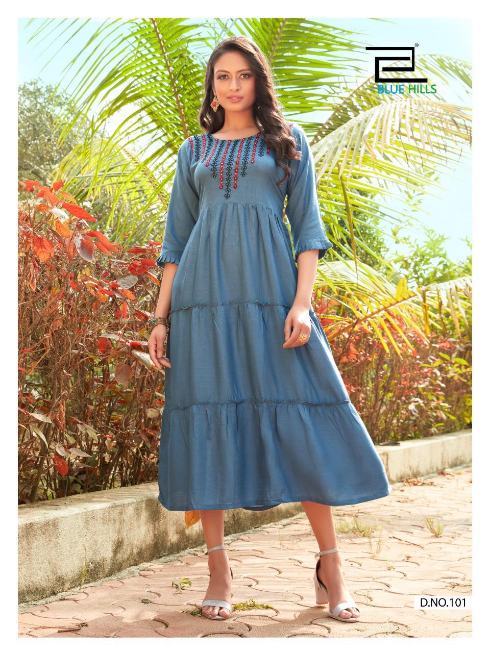 Blue Hills Celebrations Vol 1 Series 101-108 Heavy Rayon Embroidery Kurti