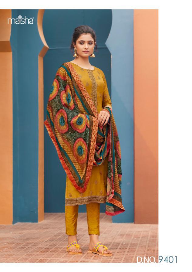Maisha Nafiza Series 9401-9404 Dola Jacquard Embroidery Work Suits