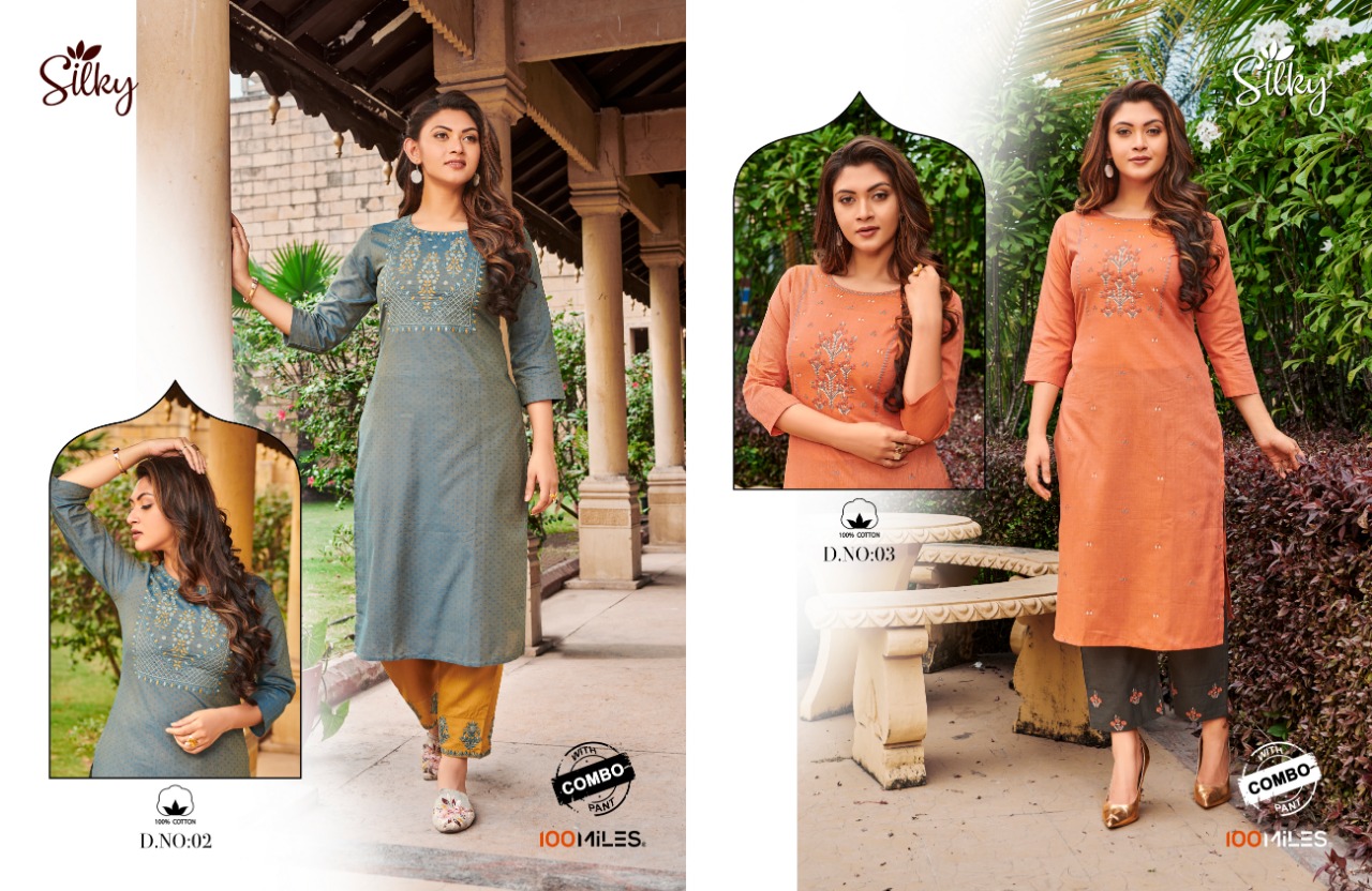 Silky By 100 Miles Cotton Embroidered Charming Look Kurti With Pants Catalogs