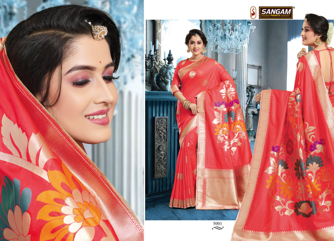 Sangam Print Kanchana Pure Banarasi Silk Traditional Wear Indian Look Designer Sraee