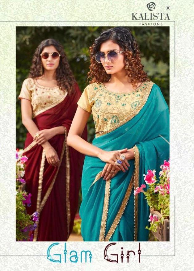 Glam Girl By Kalista Fashions Plane Saree With Readymade Blouse Pattern