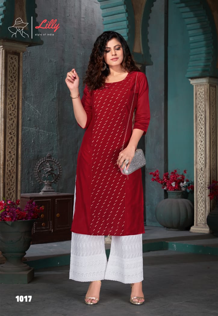 Lilly Style Of India Zubeda Chanderi Work Exclusive Kurti With Plazzo Set