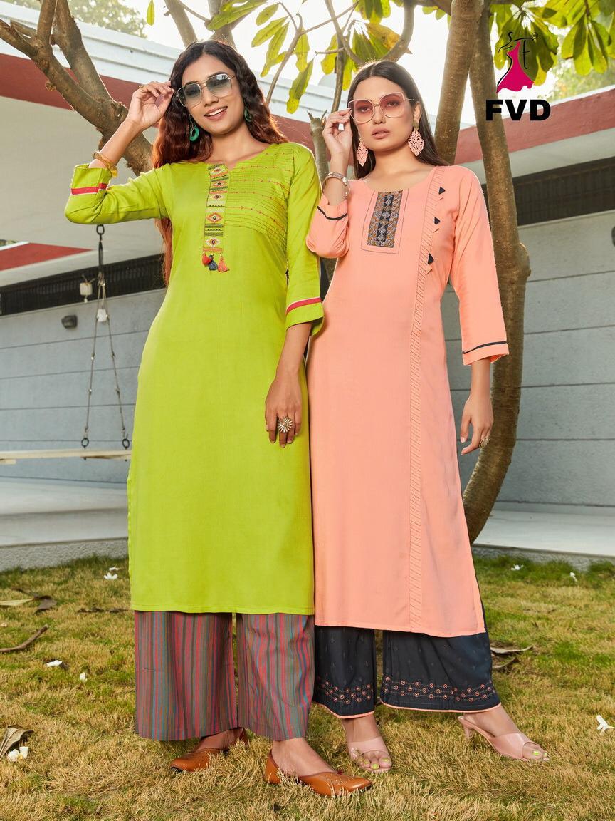 Fvd Begum Vol-1 Series 179-184 Rayon With Embroidery Kurti With Palzzo Set