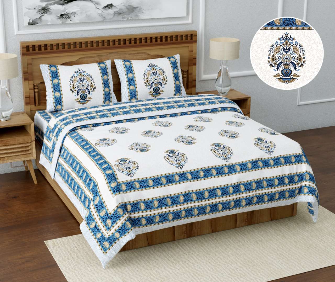 Satrangi By K4u Pure Jaipuri Printed Cotton King Size Bedsheet Wholesaler