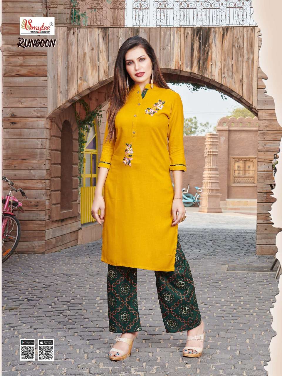 Rung Present Rungoon Rayon Handwork Designer Top With Plazzo Supplier