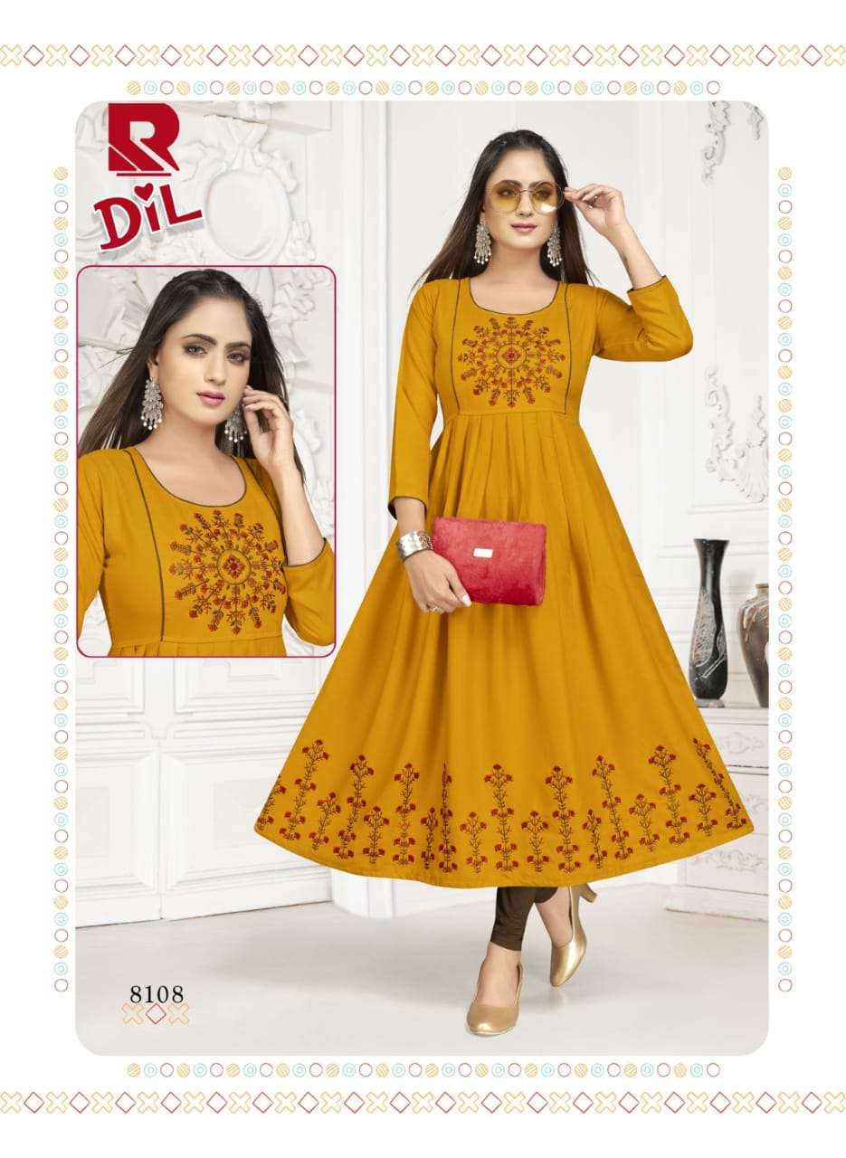 Dil By Raashi Heavy Rayon Plain With Work Kurti Catalog Collection Wholesaler Surat India