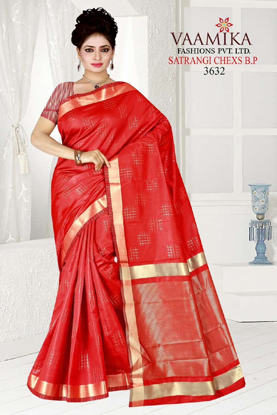 Vaamika Fashions Satrangi Checks Silk Fancy Saris Wholesaler