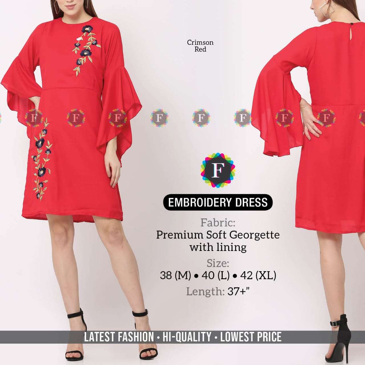 K4u Embroidery Dress Western Style Georgette Fabric Tunic Collection