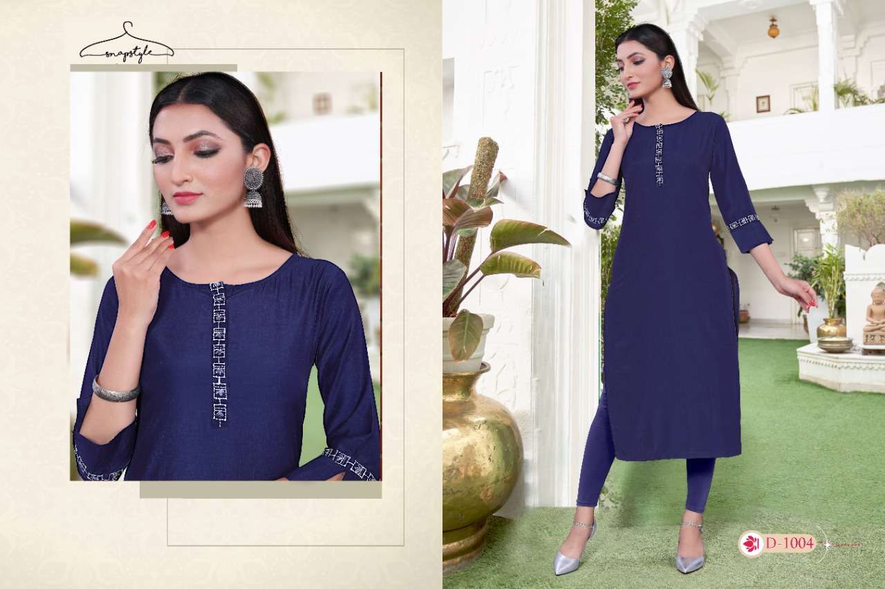 Snapstyle Maskari Straight Kurti With Embroidery Trendy Collection