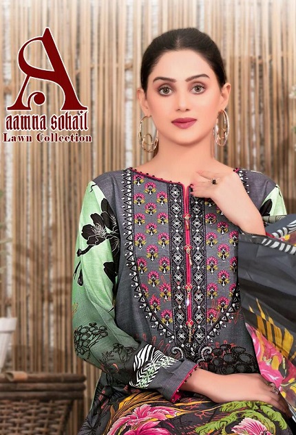 Aamna Sohail Lawn Collection 1001-1010 Pure Cotton Karachi Print Suit