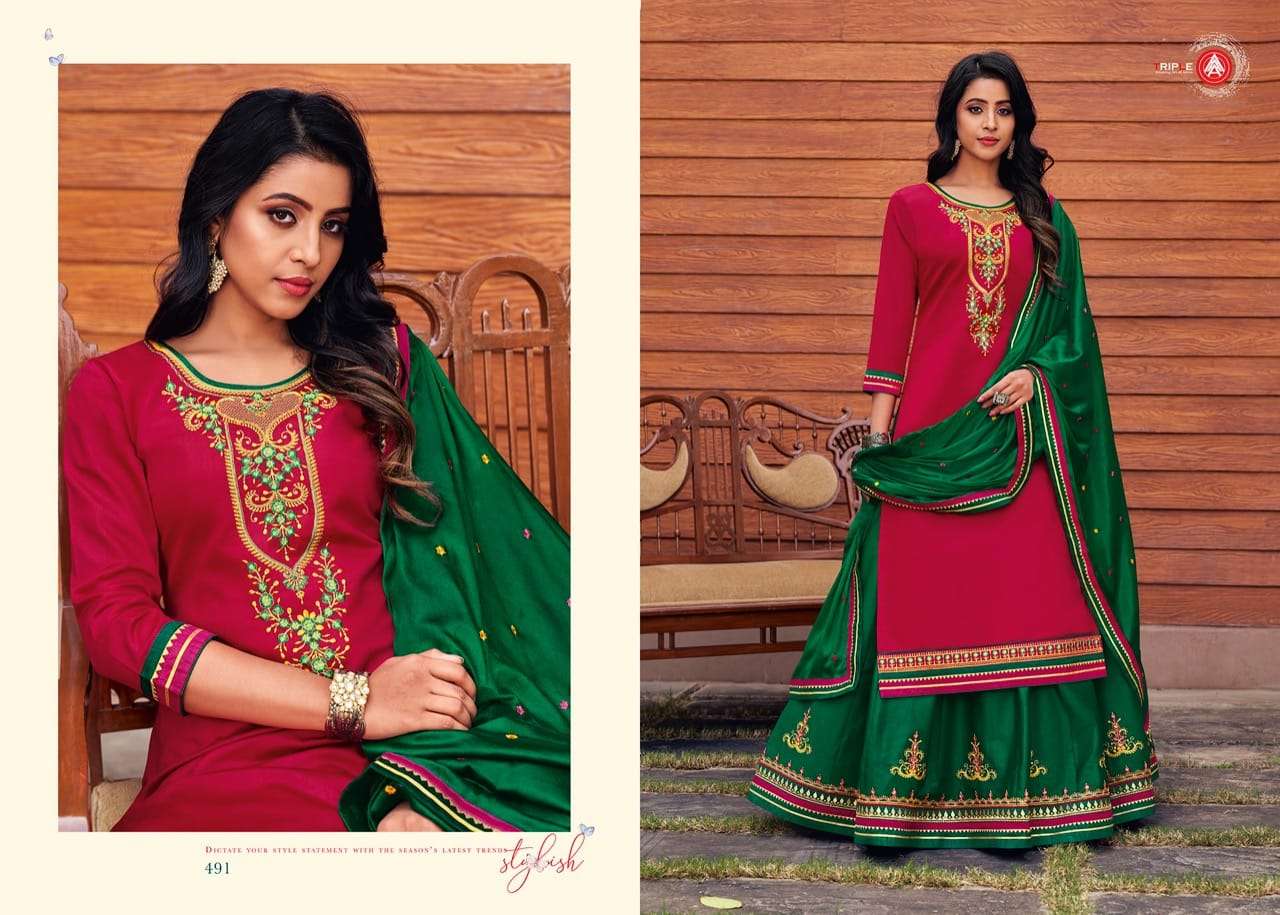 Triple Aaa Kalyani Jam Silk Embroidery Lehenga Style Salwar Kameez