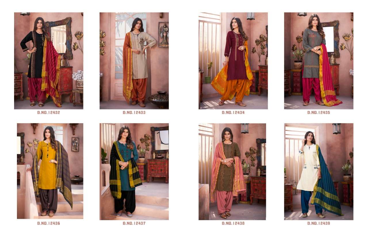 Kalaroop Avenue Patiyala Series 12432-12439 Rayon Readymade Suits