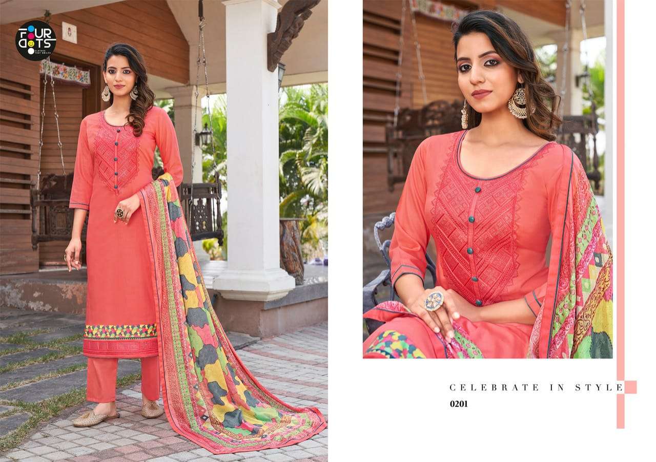 Simran By Fourdots Jam Silk Cotton Embroidery Indian Suits Wholesaler