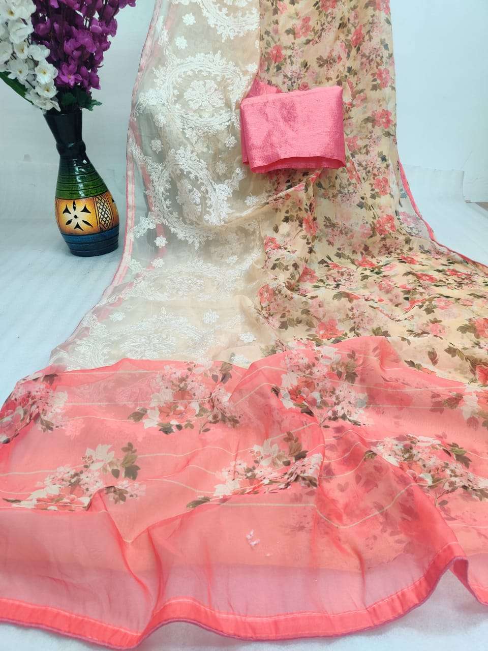 Sr Brand Naaz Organza Digital With Embroidery Work Good Quality Saree