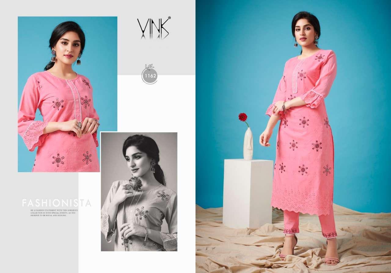 Petals By Vink Cotton Schiffli Work Kurtas With Pant Collection