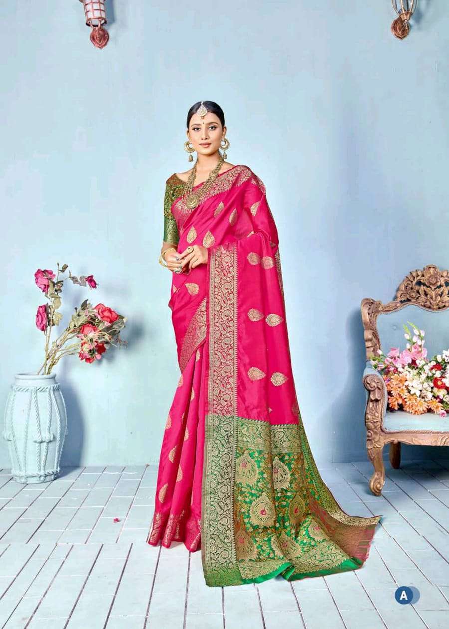 Shangrila Riwaaz Silk Bandhani Pallu & Blouse Silk Saris Wholesaler