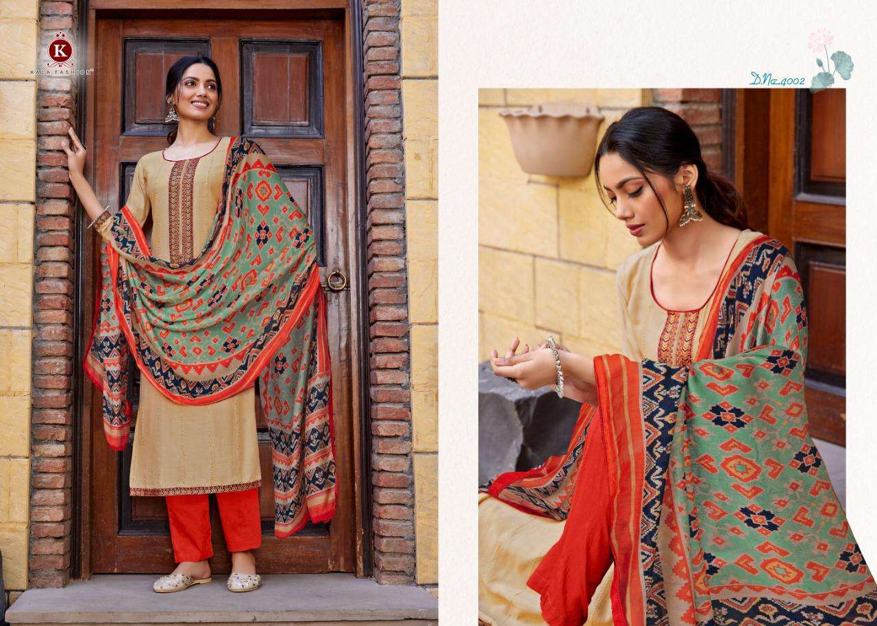 Kala Fashion Kala Maslin Series 4001-4006 Embroidery On Maslin Suits