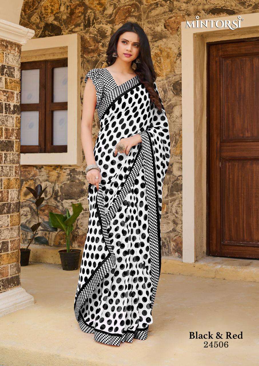 Black & Red Vol 2 By Mintorsi Weightless Satin Printed Saree Wholesaler