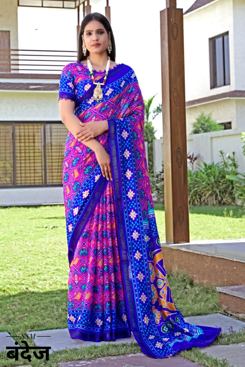 Je Patola Saree Pure Tafeta Printed Bandhej Silk Saree