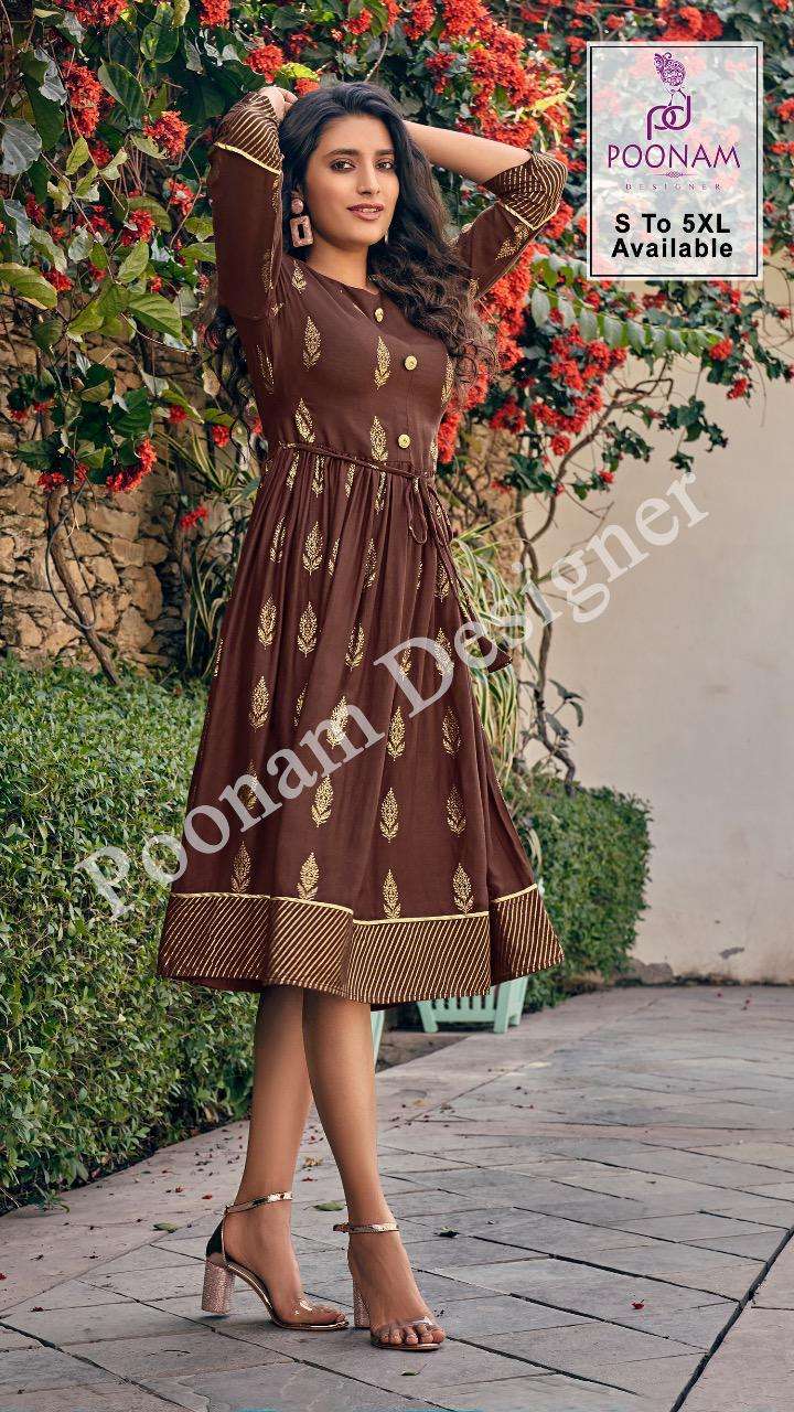 Poonam Forum Series 101-107 Rayon Foil Printed Kurtis