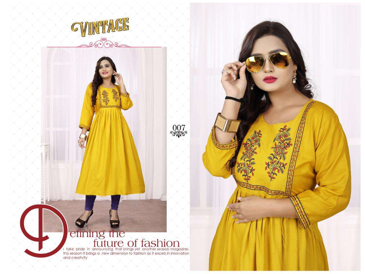 Vintage By Aagya Heavy Rayon With Work Flair Kurti