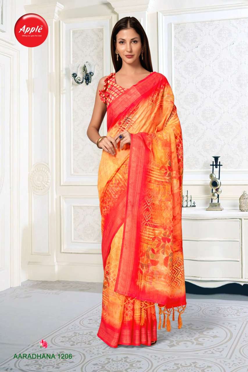 Apple Aaradhana Vol-12 Series 1201-1208 Pure Linen Digital Saree