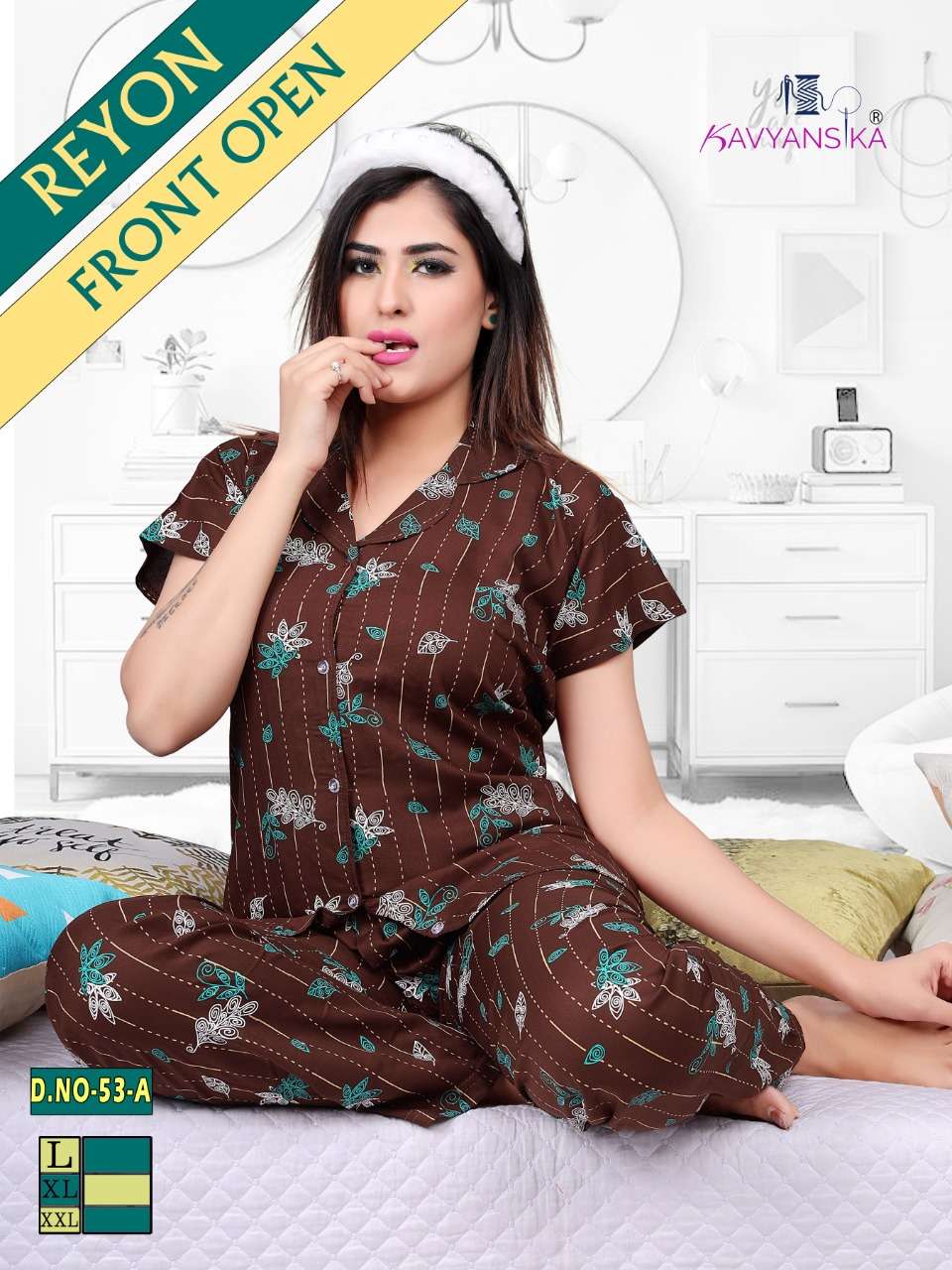 Kavyansika Collar Night Suit Vol-53 Rayon Shirt Night Suit For Women