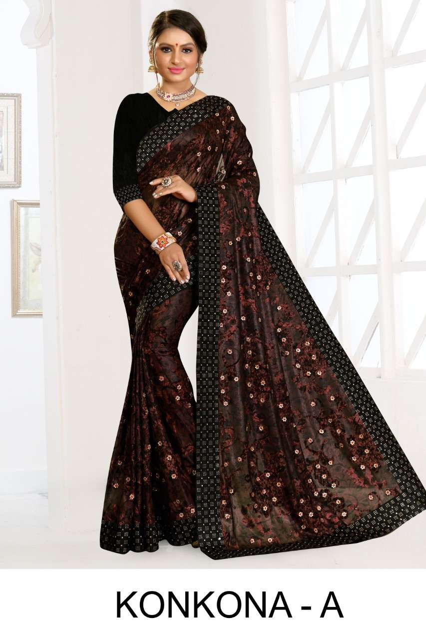 Ranjna Saree Konkona Siroski Border Heavy Diamond Work Saree