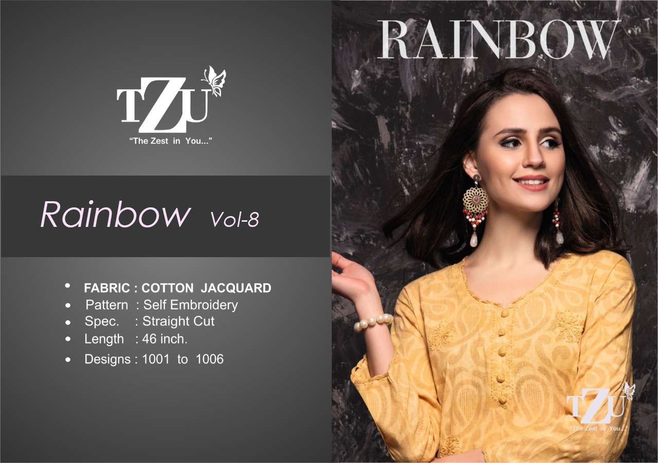 Tzu Rainbow Vol-8 Series 1001-1006 Cotton Jacquard Kurti Wiht Plazzo