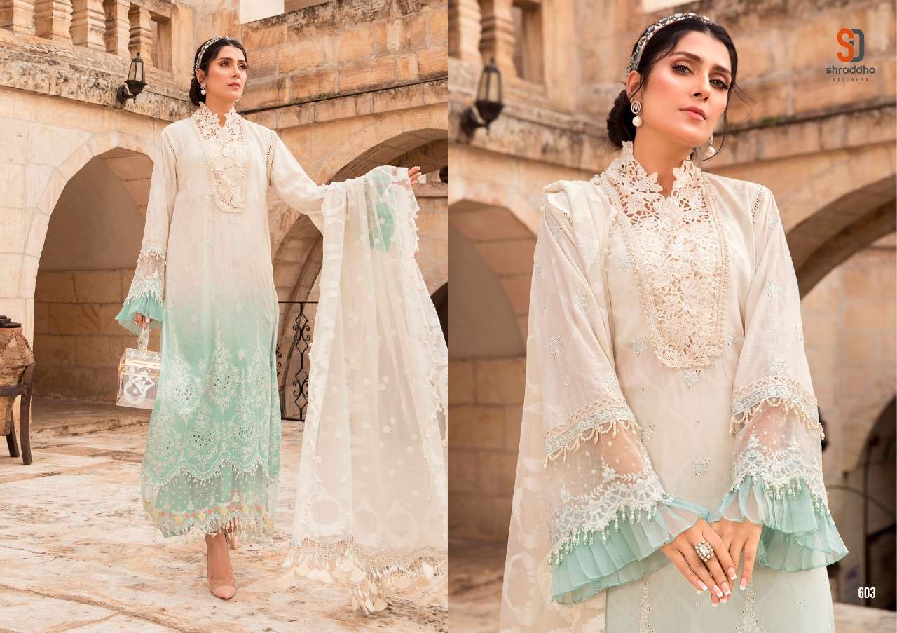 Shraddha Maria B Siffli Collection Series 601-604 Cambric Cotton Suits