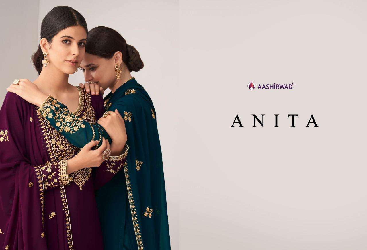 Aashirwad Anita Series 8390-8395 Georgette Embroidery Suit