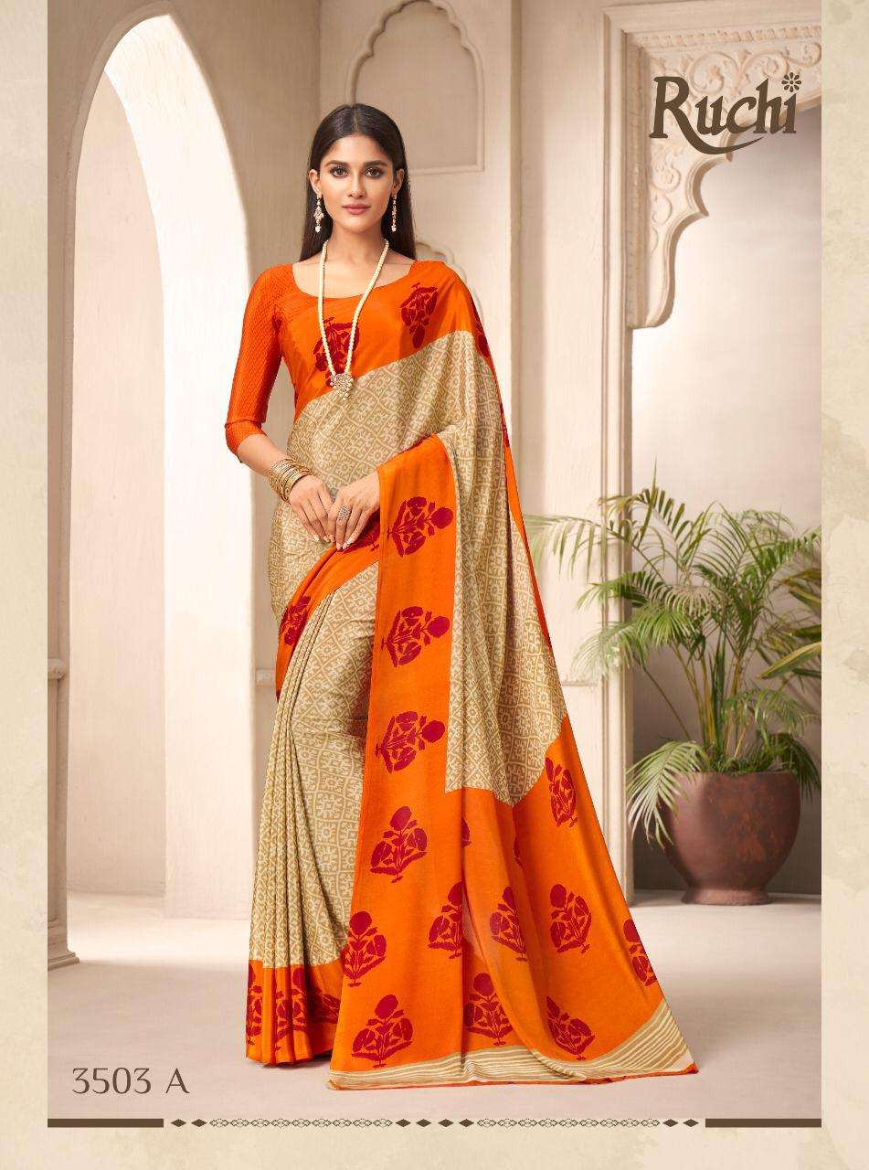 Ruchi Alvira Silk Series 3501-3506 Crape Silk Printed Saree