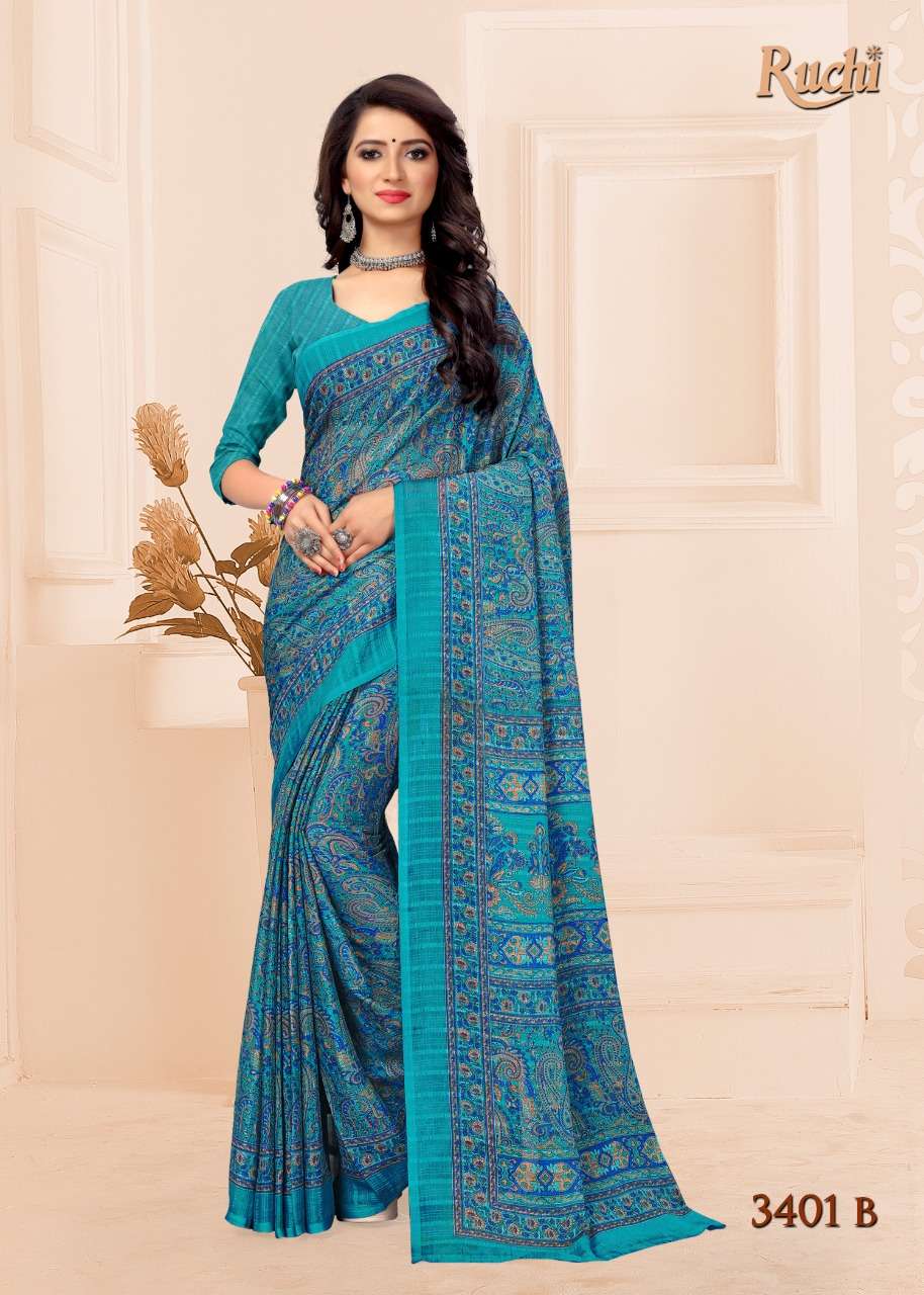 Ruchi Saree Paris Series 3401-3404 Chiffon Printed Saree