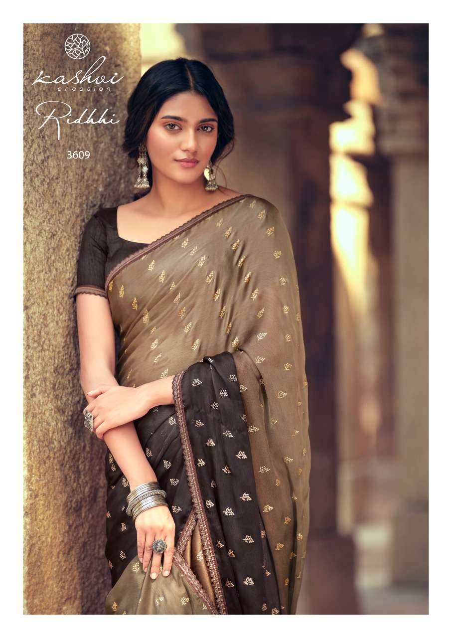 Kashvi Creation Riddhi Series 7601-7612 Satin Chiffon Sarees