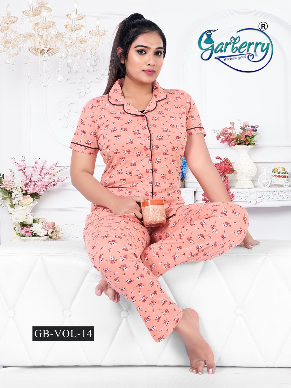 Garberry Night Dress Vol-14 Cotton Stretchable Lycra Printed Night Suit