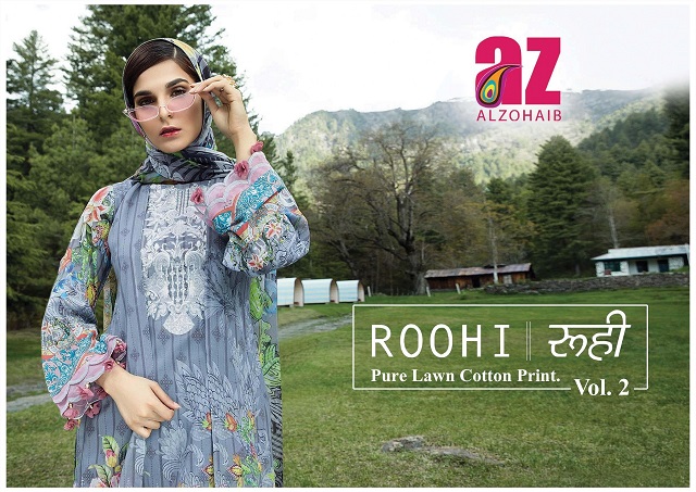 Alzohaib Roohi Vol-2 Series 2001-2010 Pure Lawn Cotton Print Suit