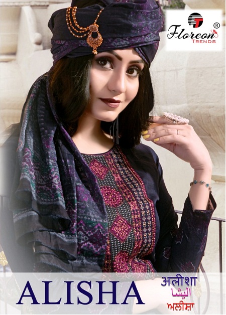 Floreon Trendz Alisha Series 1001-1008 Glaze Satin Cotton Embroidery Suit