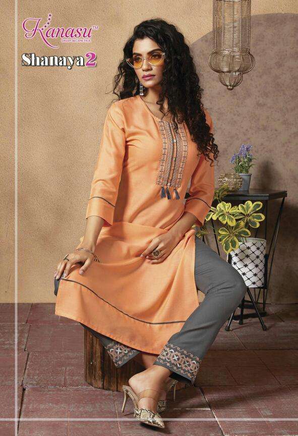 Kanasu Shanaya Vol-2 Series 3701-3708 Heavy Rayon Kurti With Pant